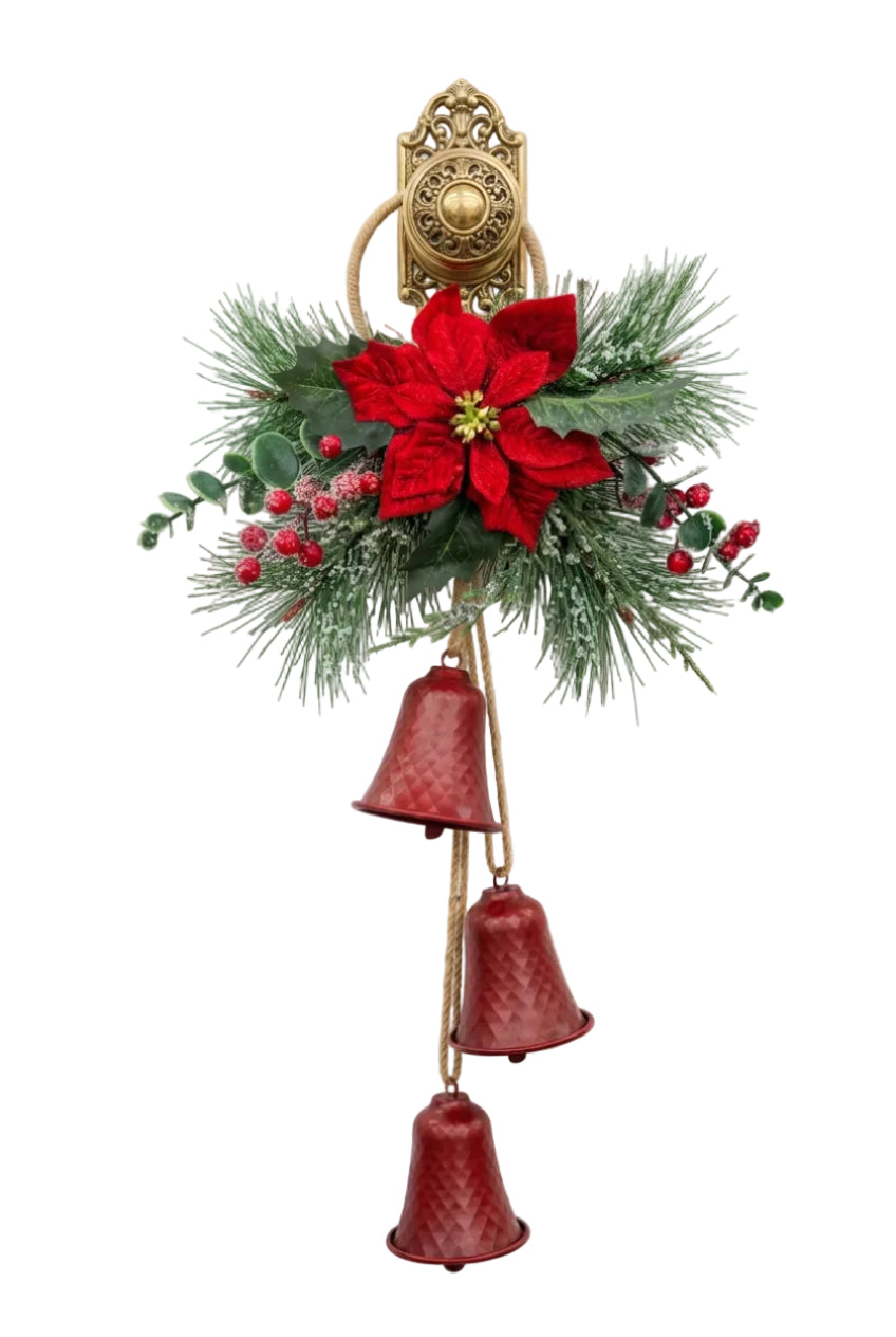 Poinsettia with Red Bells Door Hanger