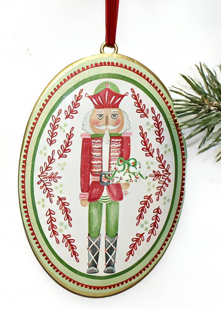 NUTCRACKER OVAL METAL ORNAMENT