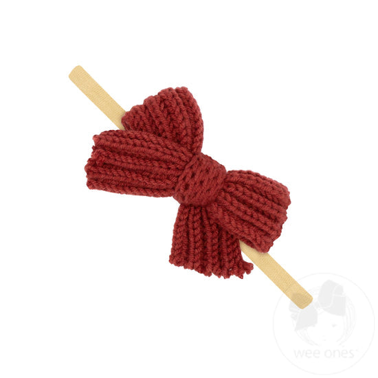 Medium 2-Loop Solid Sweater Bows On a Skinny Baby Band