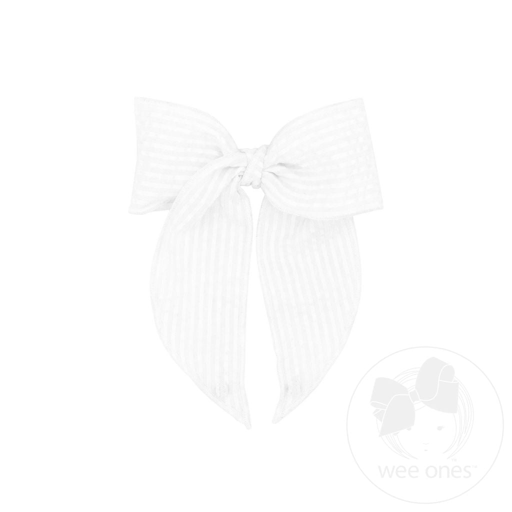 Medium Seersucker Bowtie with Twisted Wrap and Whimsy Tails