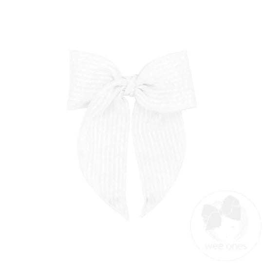 King White Seersucker Bowtie with Twisted Wrap and Whimsy Tails