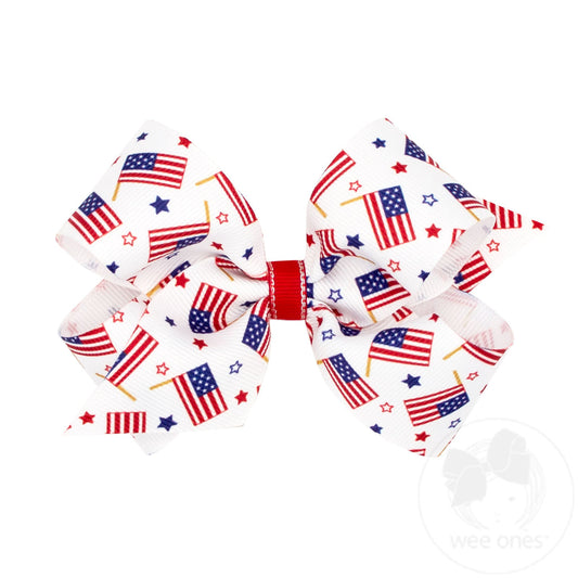 Medium Grosgrain Hair Bow with Patriotic Print