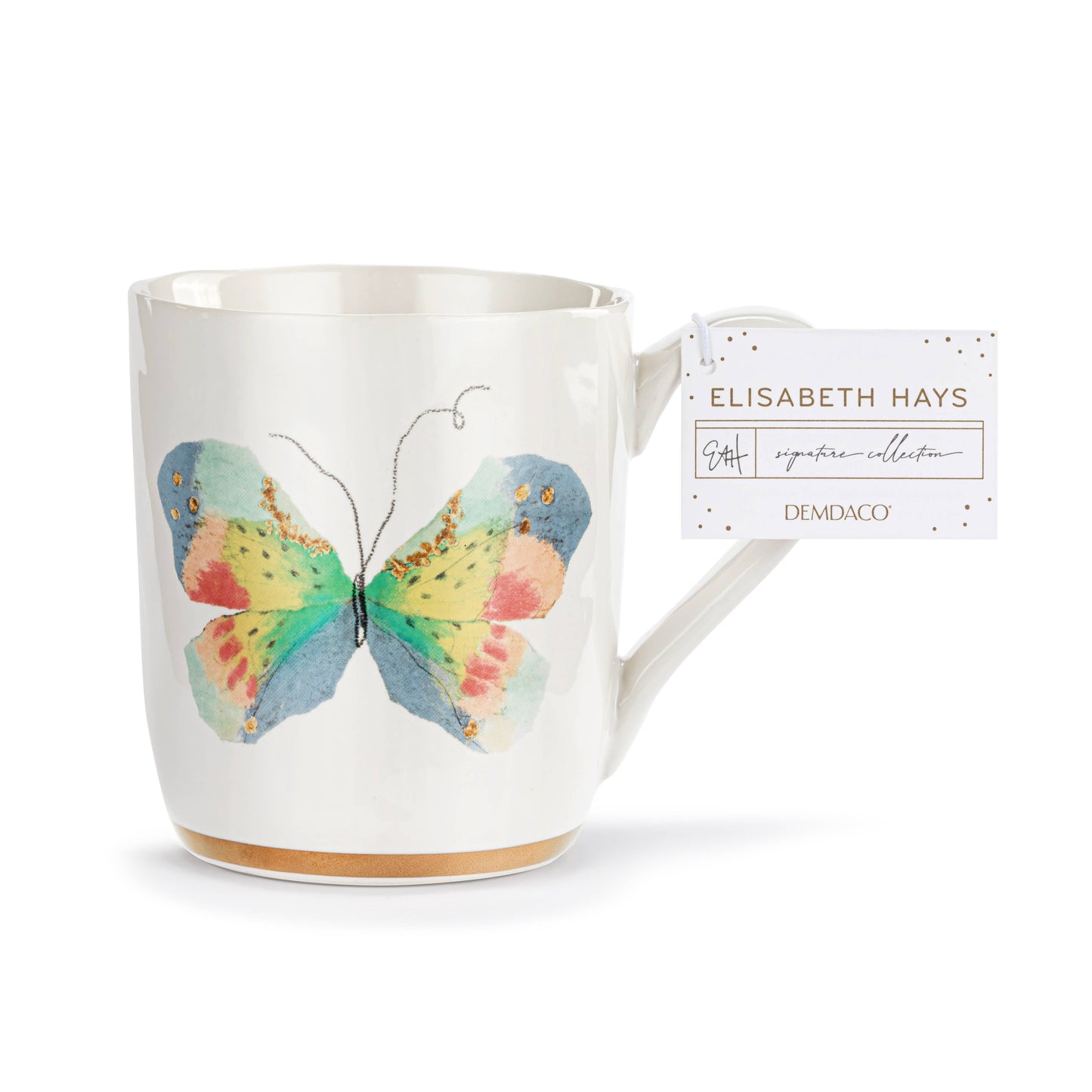 Pastel Multi Butterfly White Mug with Gold Trim - 14oz