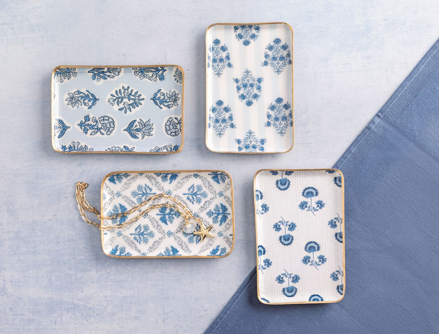 Vine Floral Blue Trinket Tray