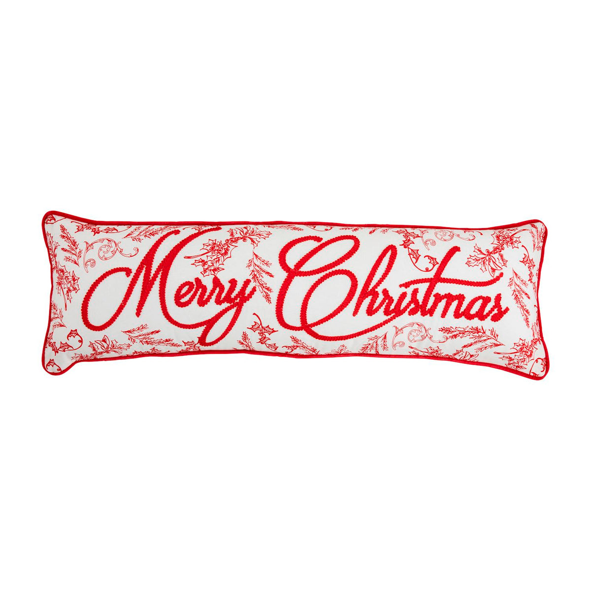 Embroidered Pillow - Red Toile "Merry Christmas"