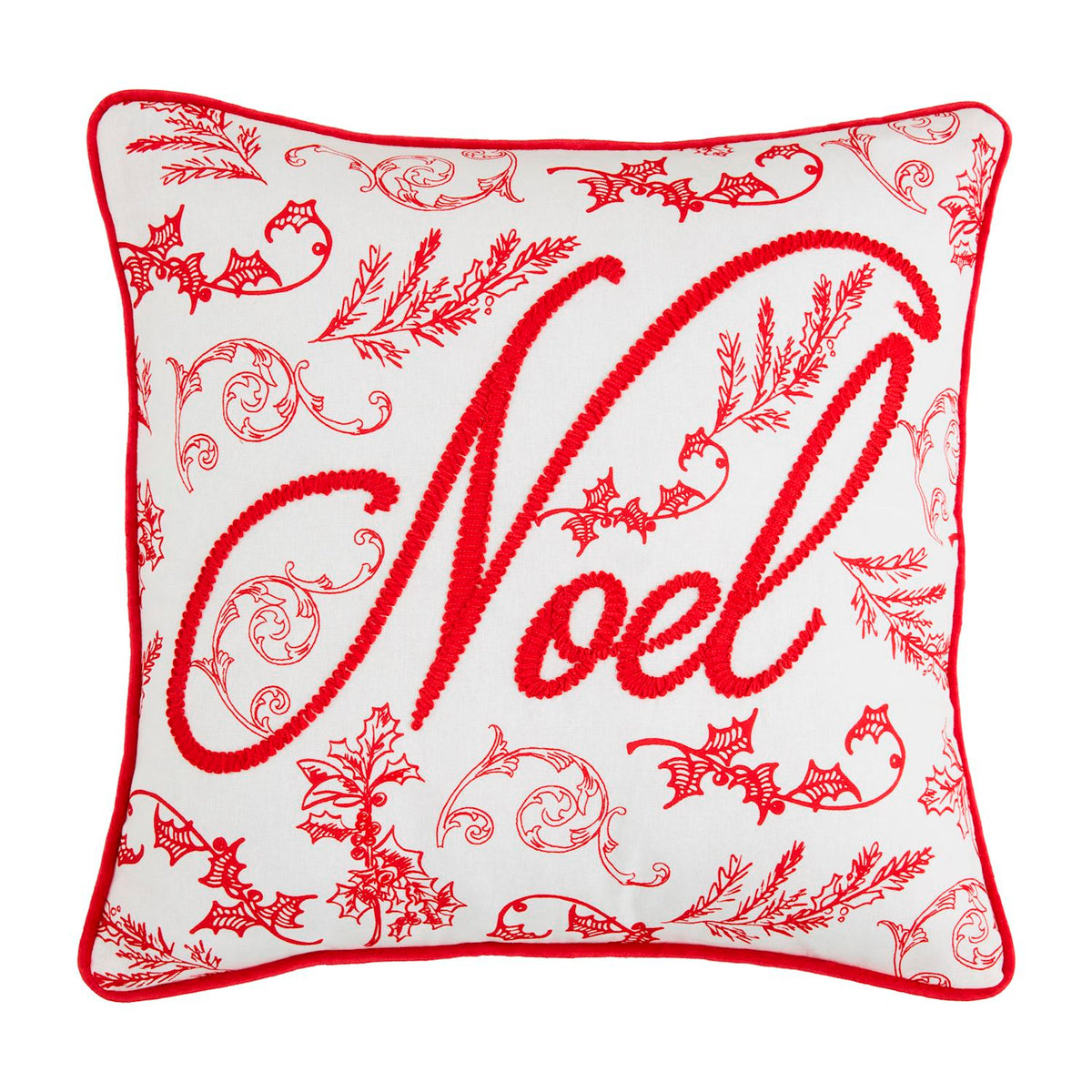 Embroidered Pillow - Red Toile "Noel"