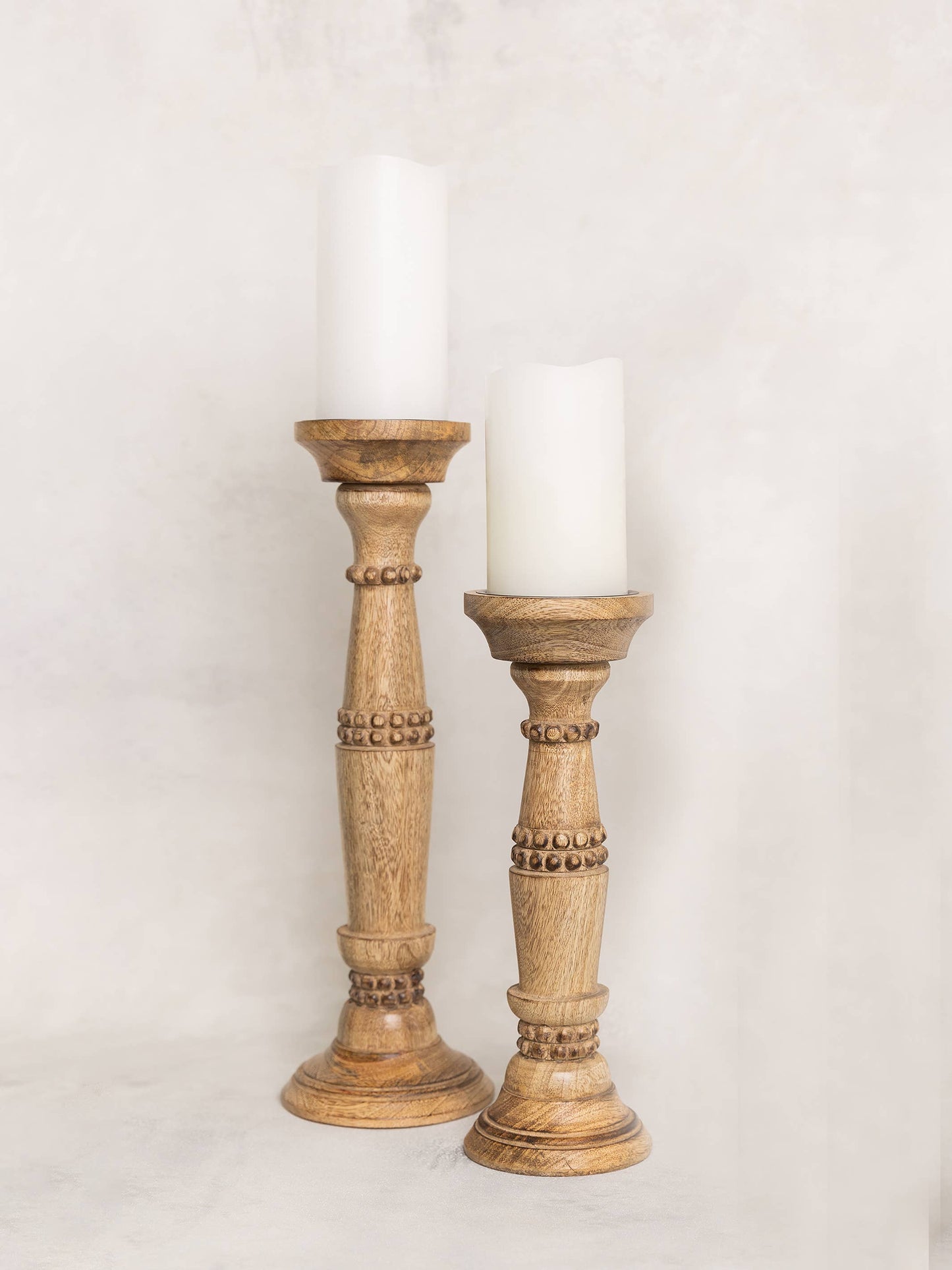 Natural Beaded Candle Stick | Large