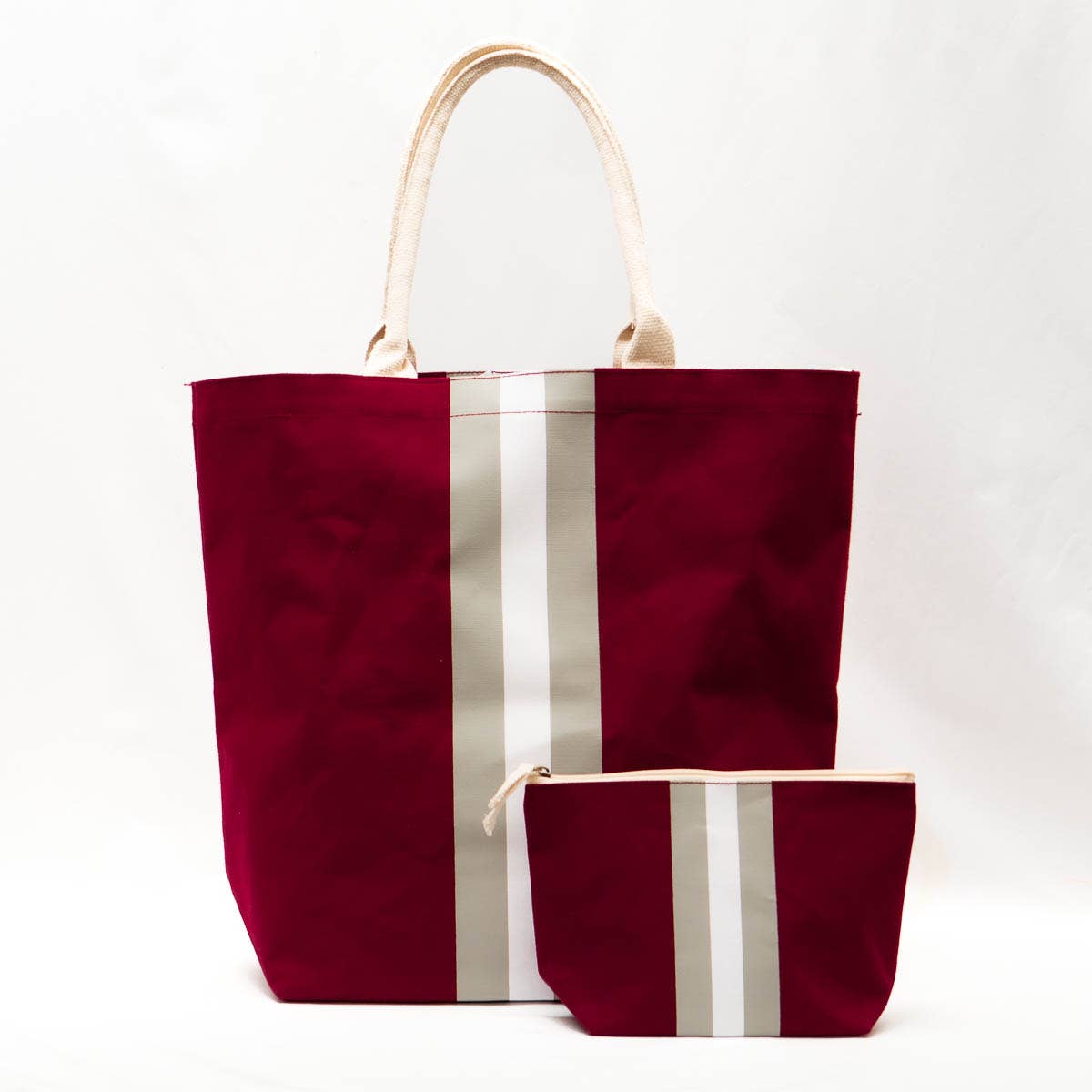 Campus Stripe Tote Maroon/White/Gray 20x17x6.5