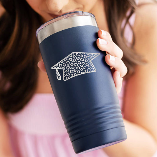 Leopard Grad Cap Navy 20oz Tumbler