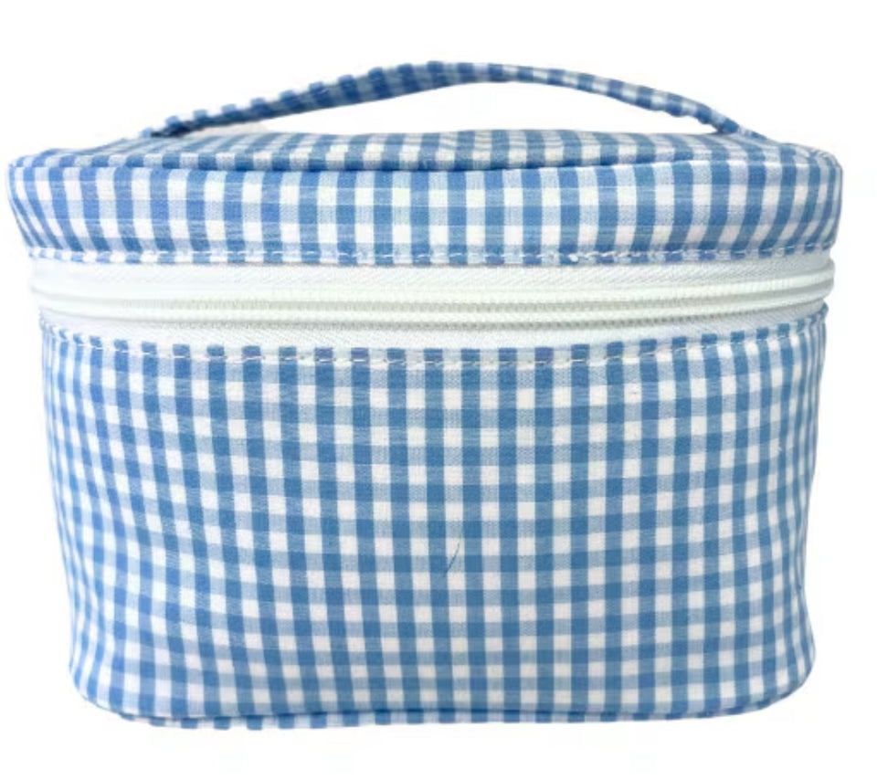 Baby Blue Gingham Mini Train Case