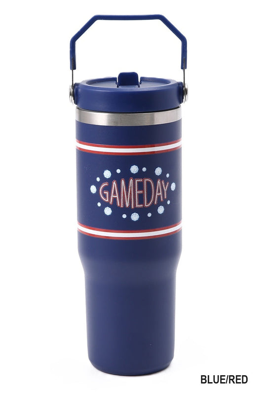 Game Day 30Oz Stainless Steel Flip Straw Tumbler