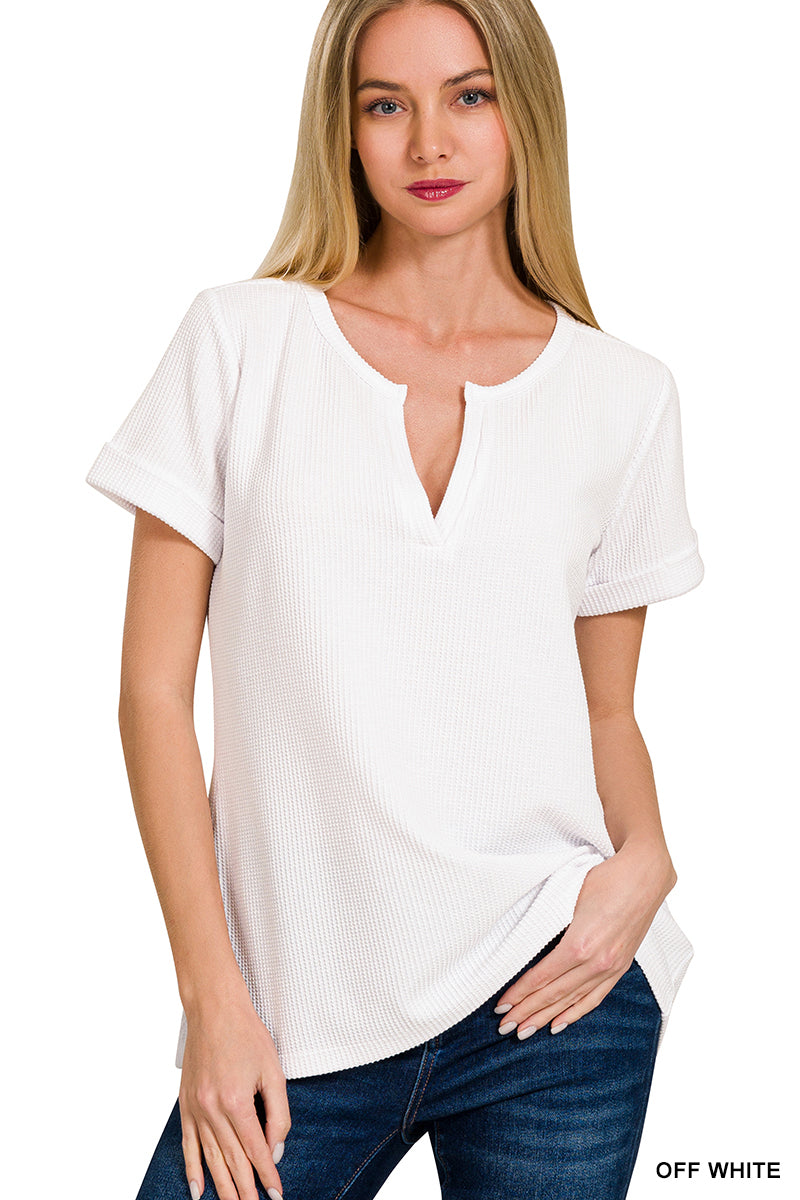 Melage Baby Waffle Henley Neck Short Sleevetop