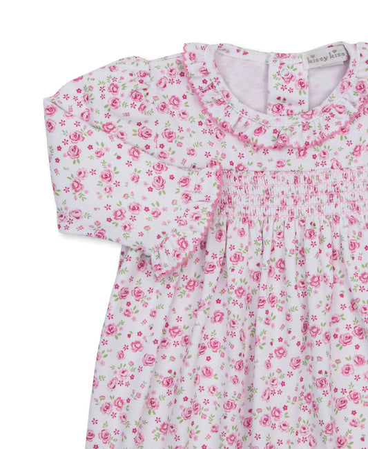 Cottage Roses Pink Print Smocked Playsuit KG814652I_K650 2