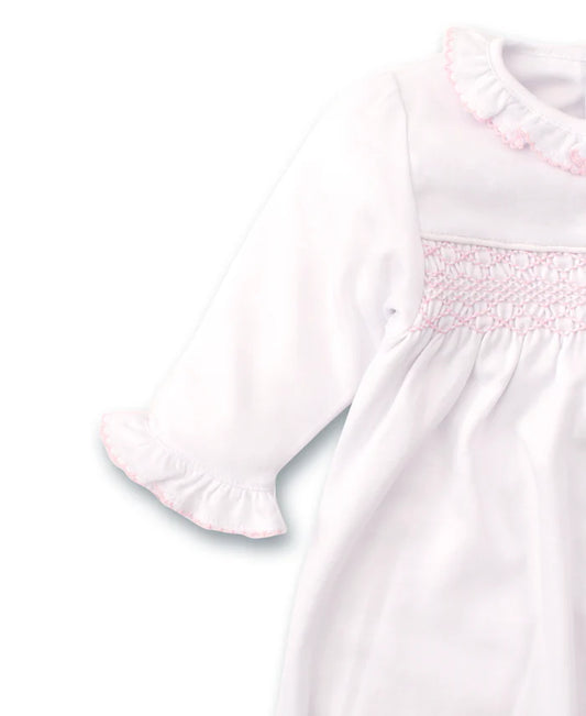 Hand Smocked CLB Charmed White/Pink Sack Gown