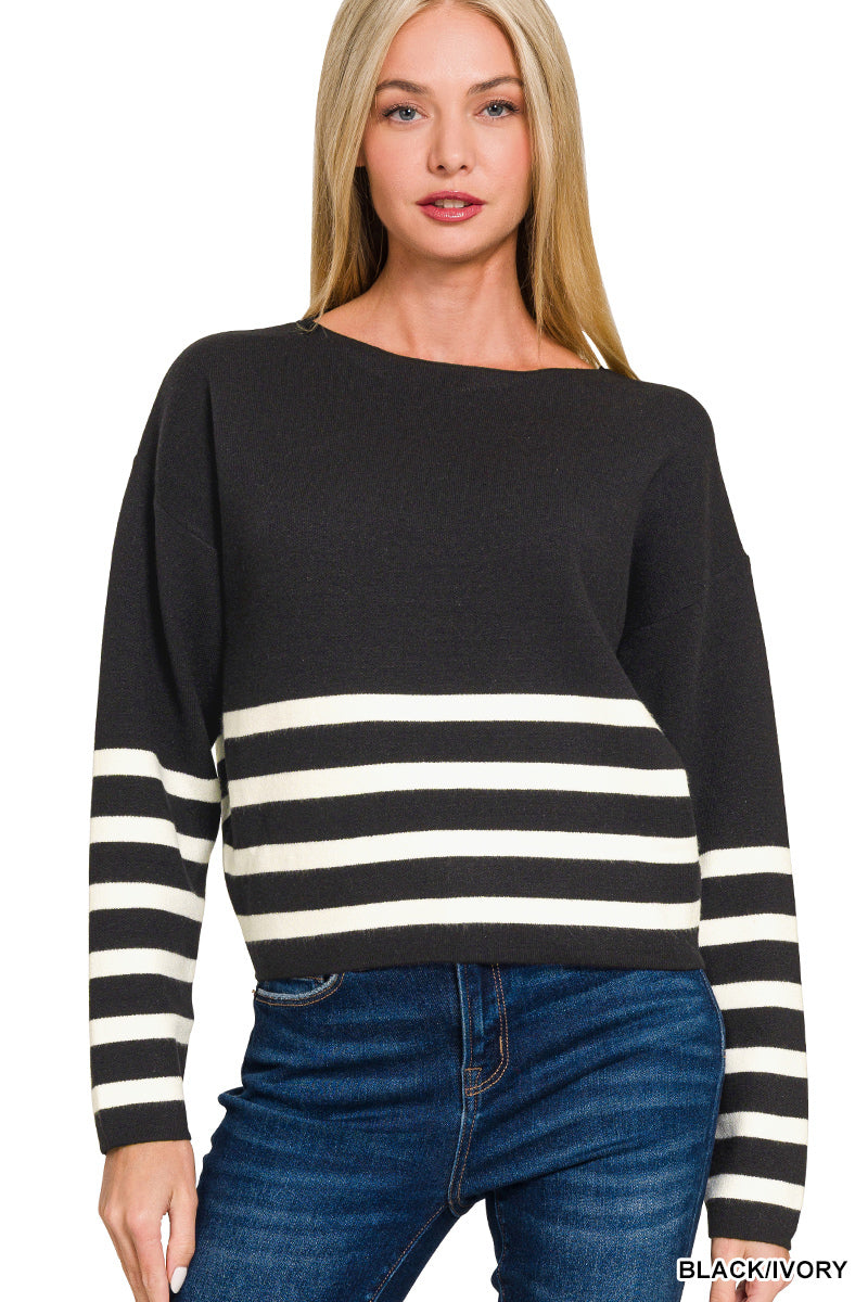 Viscose Striped Cropped Sweater
