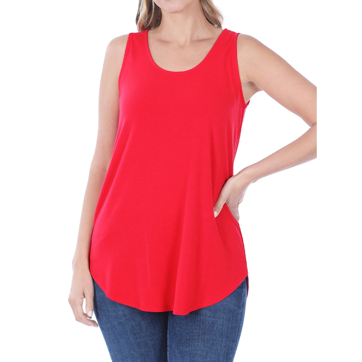 Sleeveless Round Neck Round Hem Top
