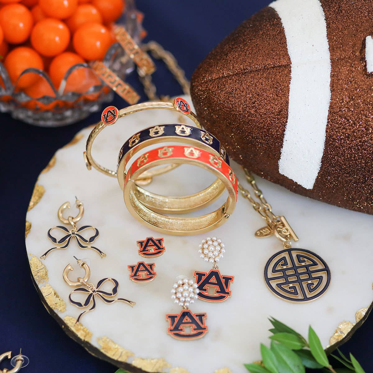 Auburn Tigers Enamel Stud Earrings in Burnt Navy/Orange