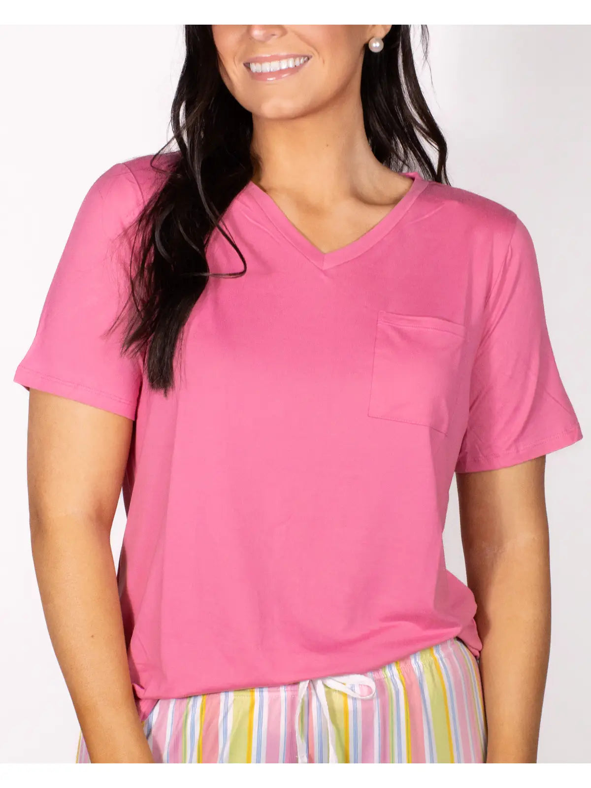 Highlands V-Neck Pocket Tee Pink
