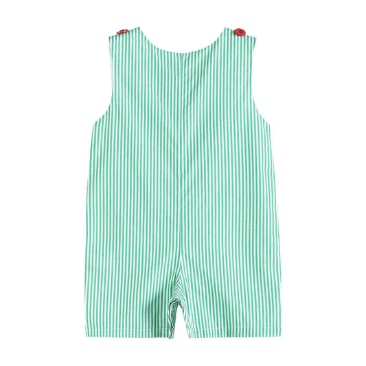 Green Stripe Watermelon Applique Shortalls