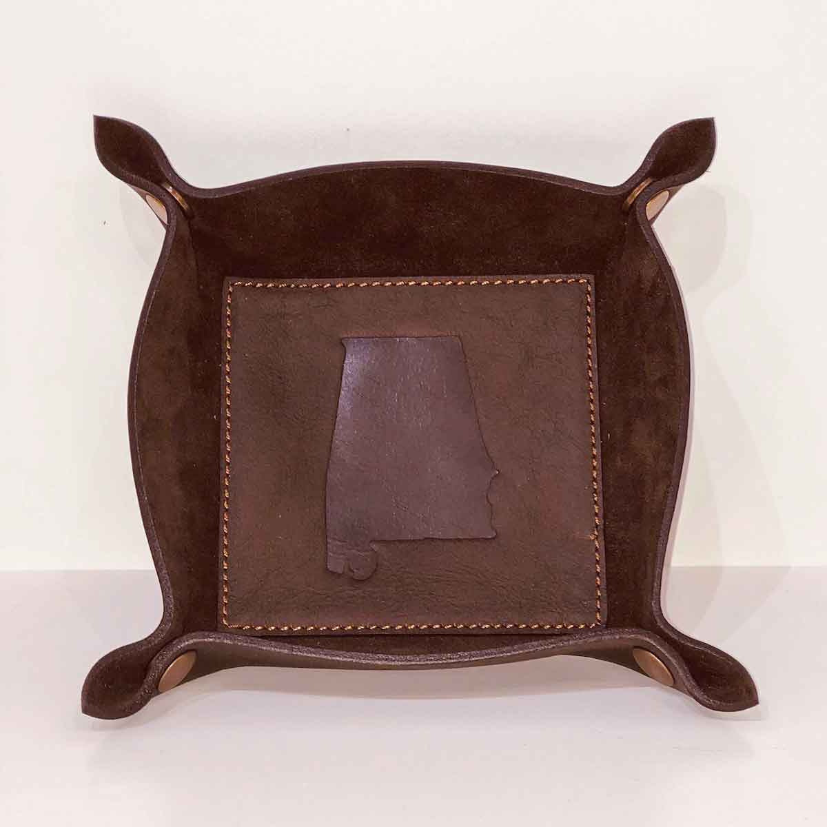 Alabama Leather Embossed Valet Tray Dark Brown 8x8