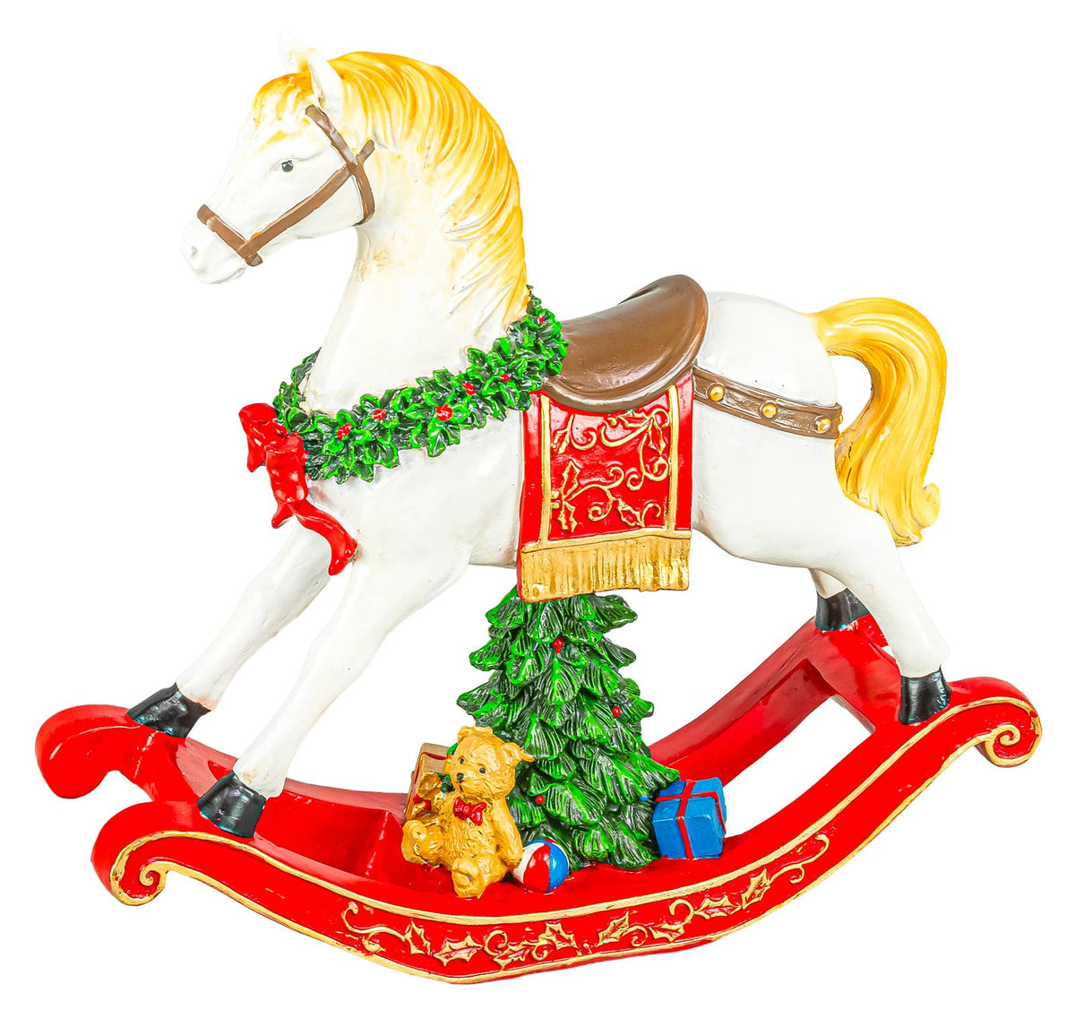 Holly Wreath Christmas Rocking Horse Tabletop