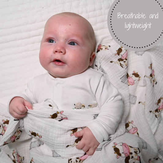 The Cow Goes MOO Baby Muslin Swaddle Blanket