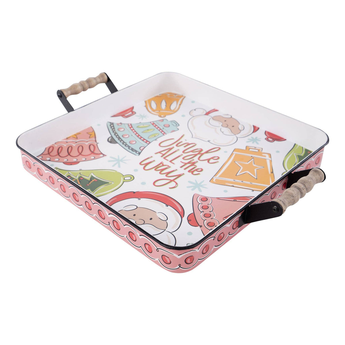 Jingle All the Way Santa Enamel Tray - Holiday Decor