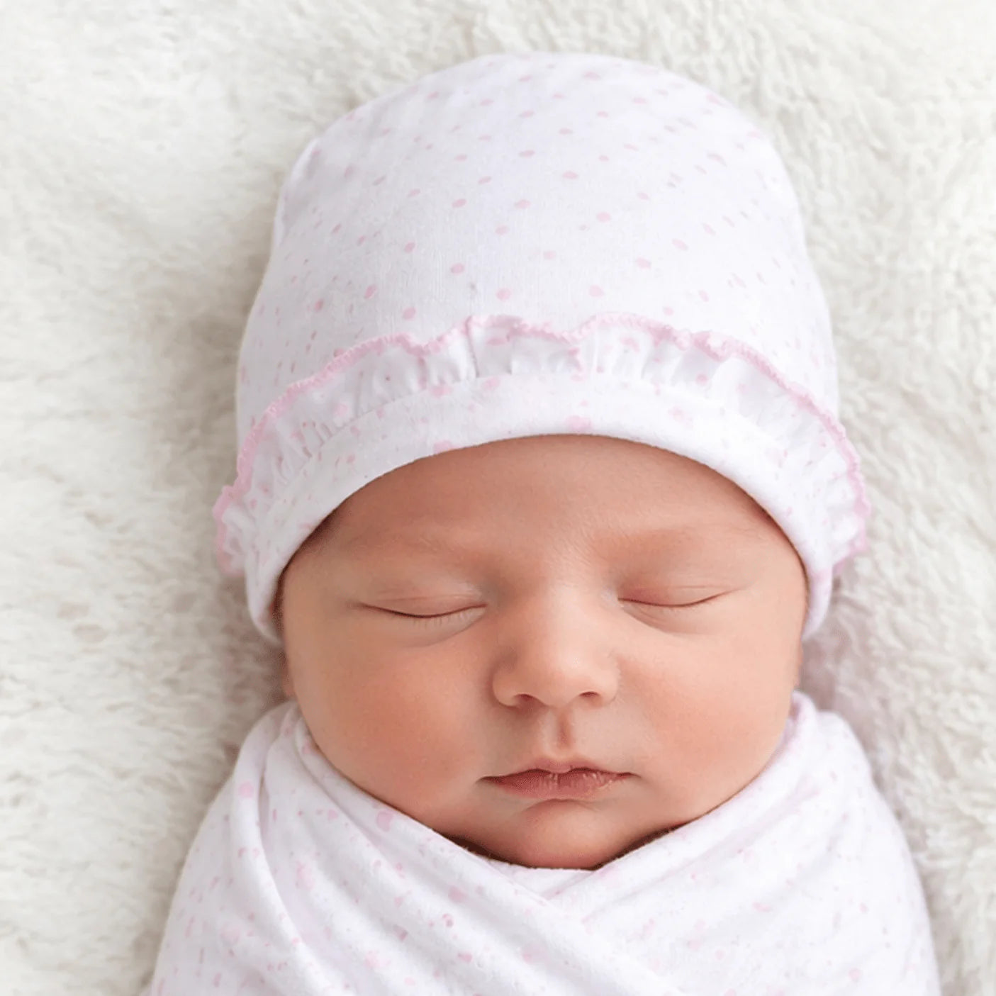Mini Dots Pink Ruffle Hat