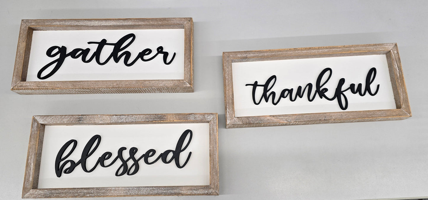 White/Black Sitter Signs - Blessed/Gather/Thankful