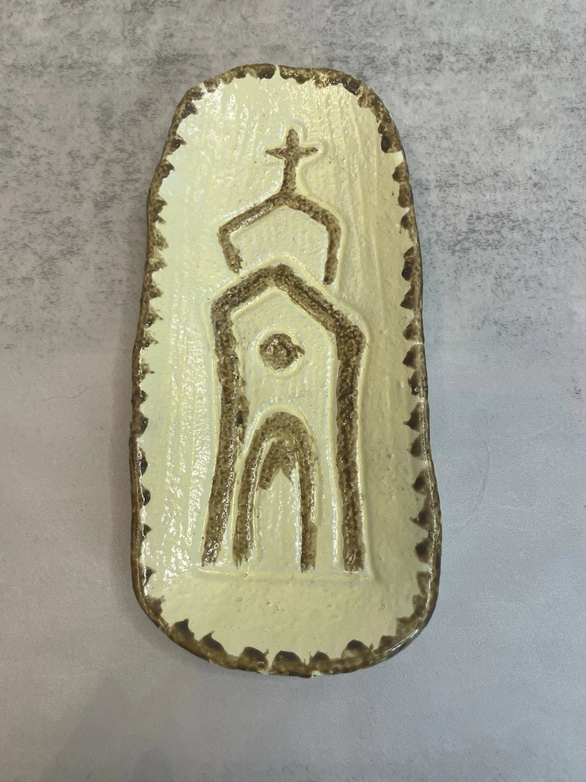 Embossed Cast Iron Dish W/ Church