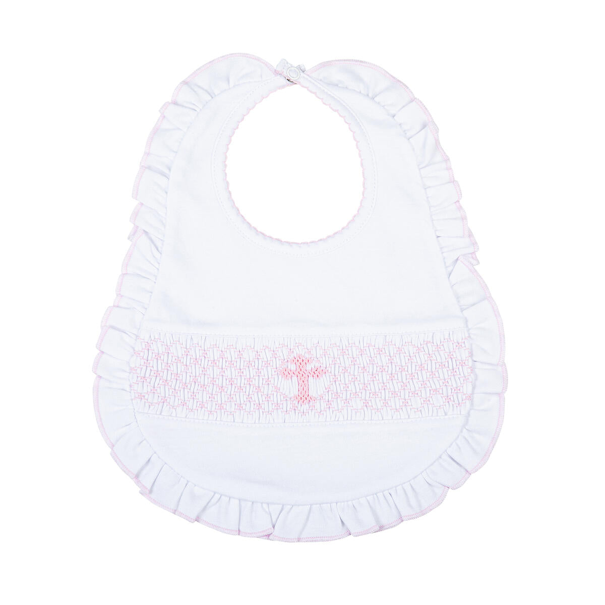 Blessed Pink Smocked Ruffle Bib