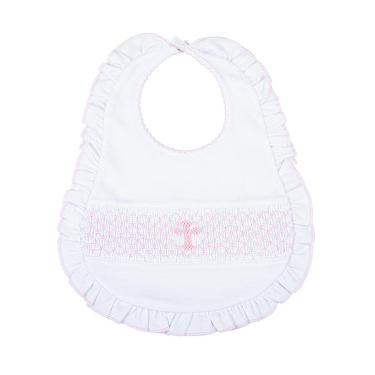 Blessed Pink Smocked Ruffle Bib