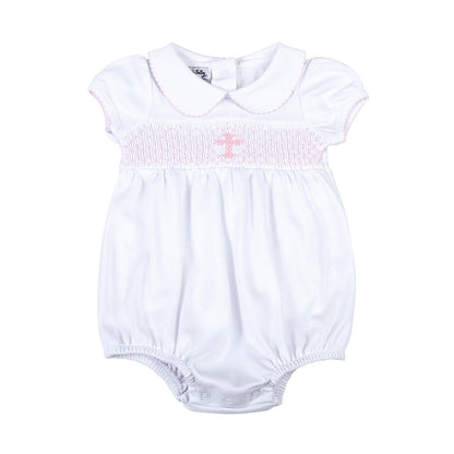 Blessed Pink Smocked Collared S/S Girl Bubble