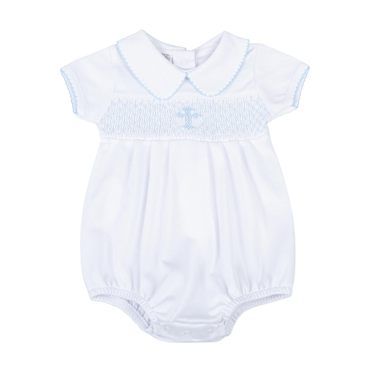 Blessed Blue Smocked Collared S/S Boy Bubble