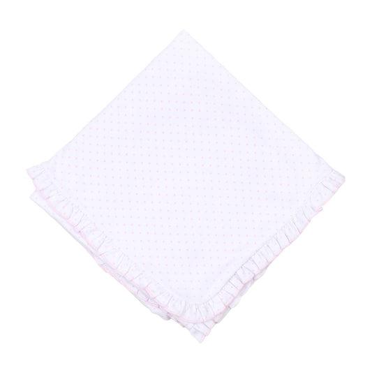 Mini Dots Pink Ruffle Receiving Blanket