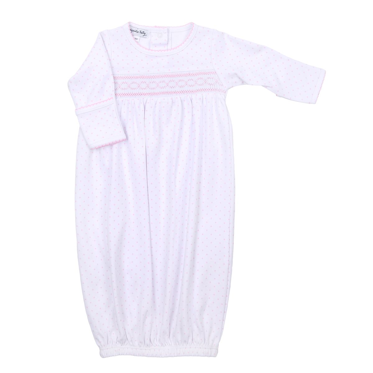 Mini Dots Pink Smocked Gathered Gown