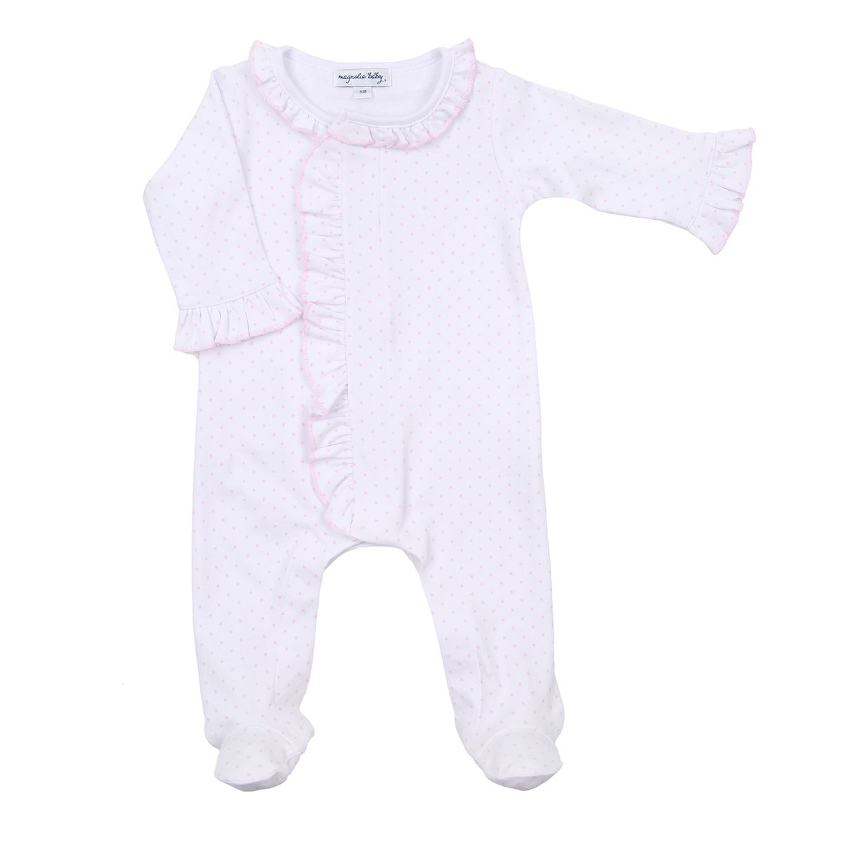 Mini Dots Pink Ruffle Front Footie