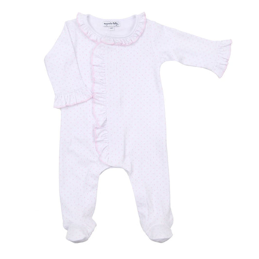 Mini Dots Pink Ruffle Front Footie