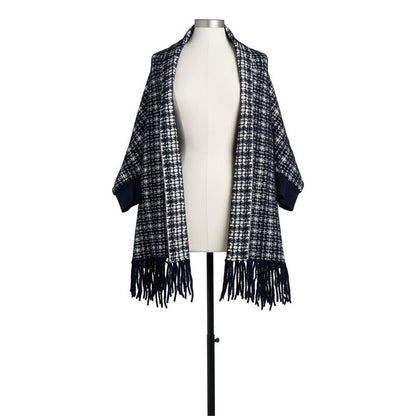 Black & White Tweed Shawl with Sleeves