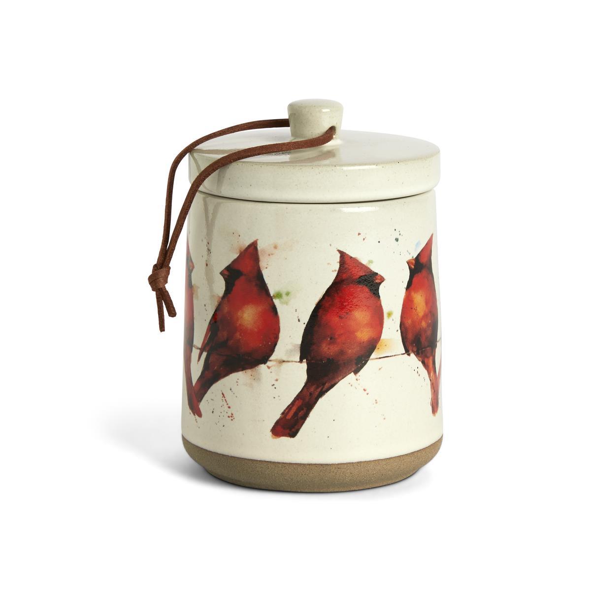 Cardinals on a Wire Candle with lid /Planter