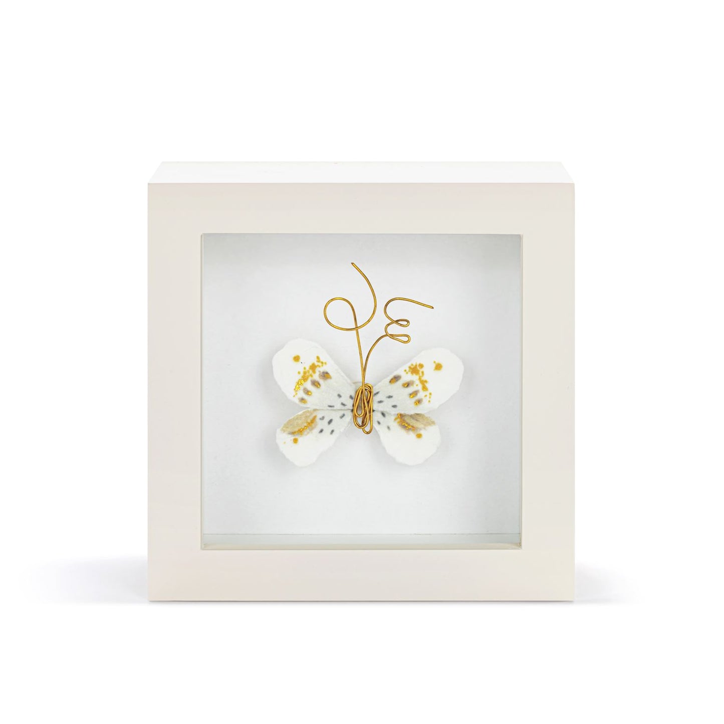 White Gold Butterfly Shadow Box