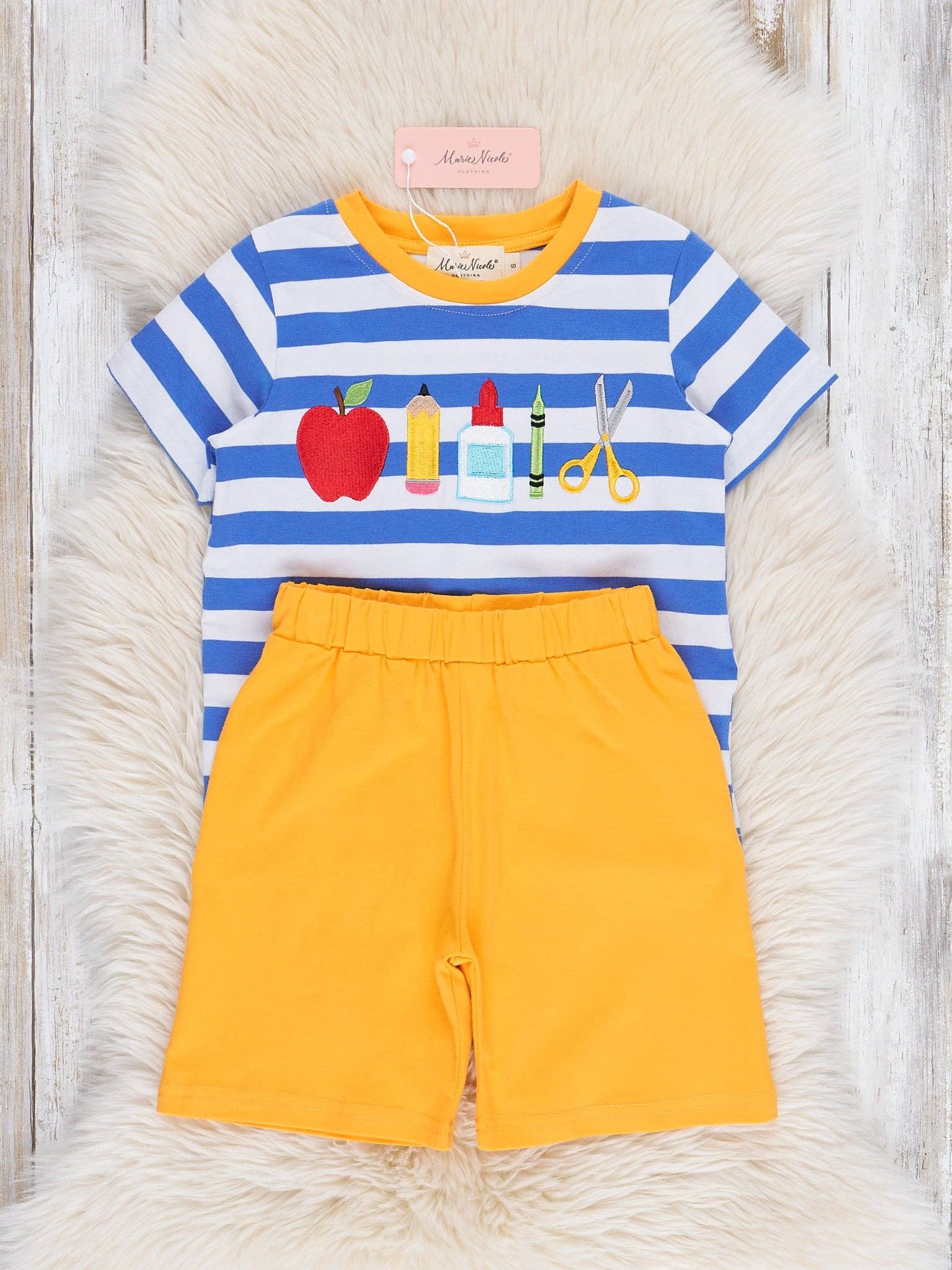 Blue & Yellow School Supplies Cotton Outfit