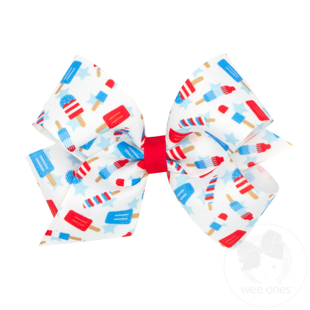 Medium Grosgrain Hair Bow with Patriotic Print