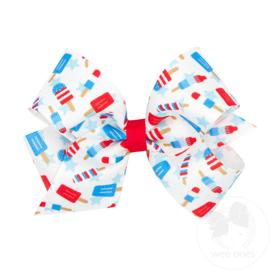 Medium Grosgrain Hair Bow with Patriotic Print