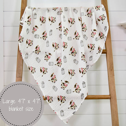 The Cow Goes MOO Baby Muslin Swaddle Blanket