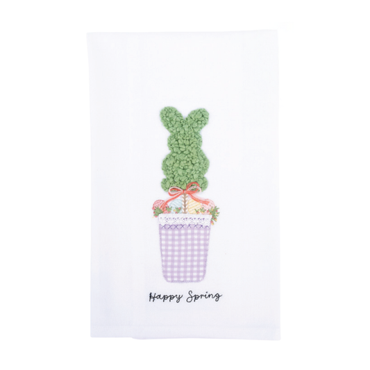 Happy Spring Bunny Topiary Tea Towel - Easter Decor