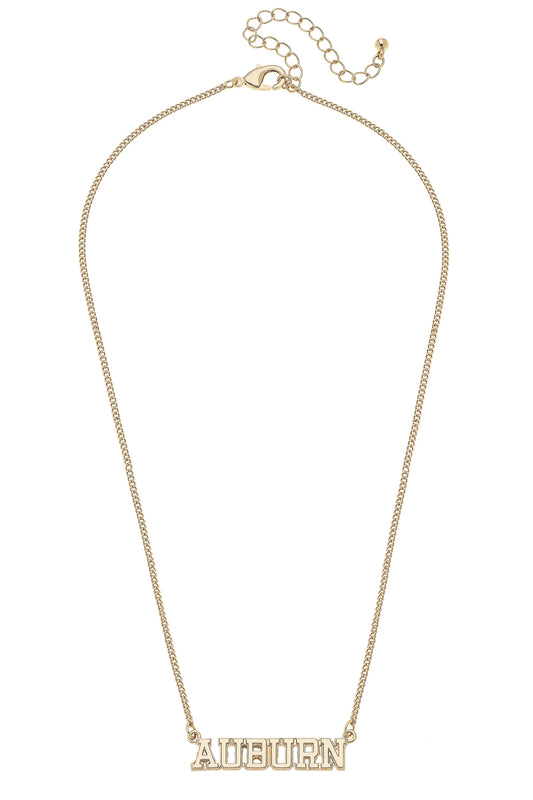 Auburn Tigers Varsity Outline Necklace in Shiny Gold