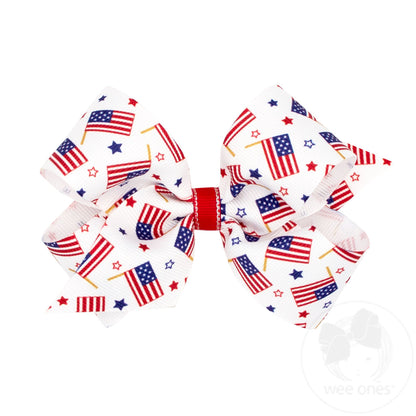 Medium Grosgrain Hair Bow with Patriotic Print