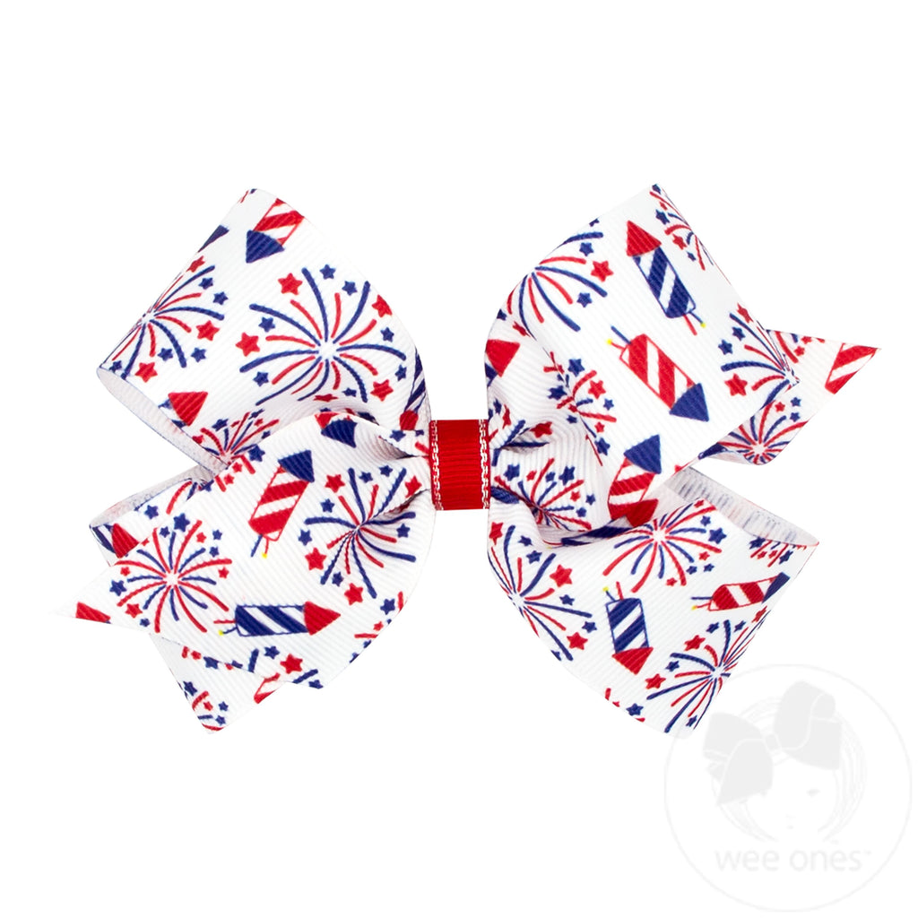 Medium Grosgrain Hair Bow with Patriotic Print