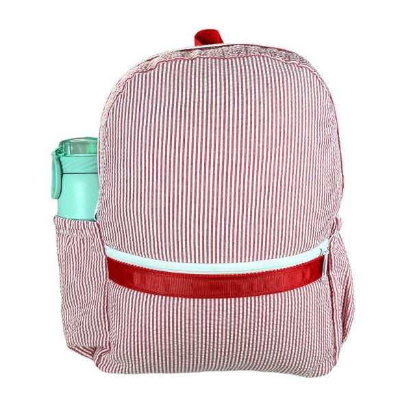 Red Seersucker Medium Backpack w/ Pockets